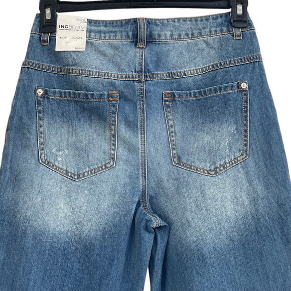 INC SZ 8/29 Cuffed Jeans Distressed Patches High-Rise Pockets Medium Wash Blue - Picture 6 of 11